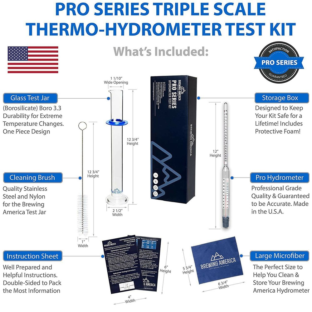 Thermo-Hydrometer ABV Tester Triple Scale - Pro Series American-made Specific...