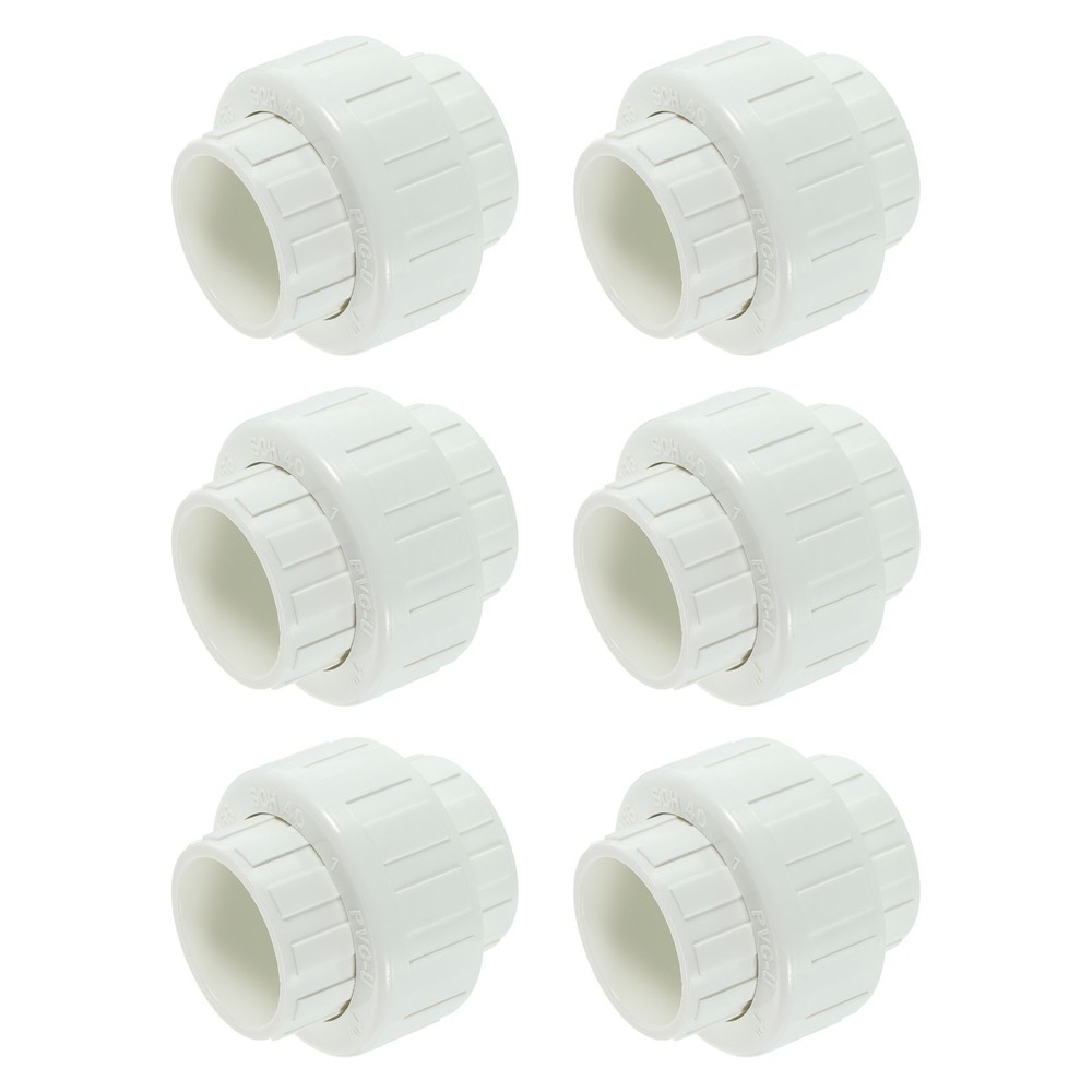6Pcs 1" UPVC Union Coupling Pipe Fitting, UPVC Union Coupling Adapter, White