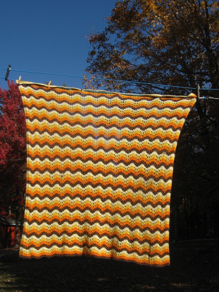 Handmade Crochet Multicolor Afghan Throw Fall Colors 55" x 44"