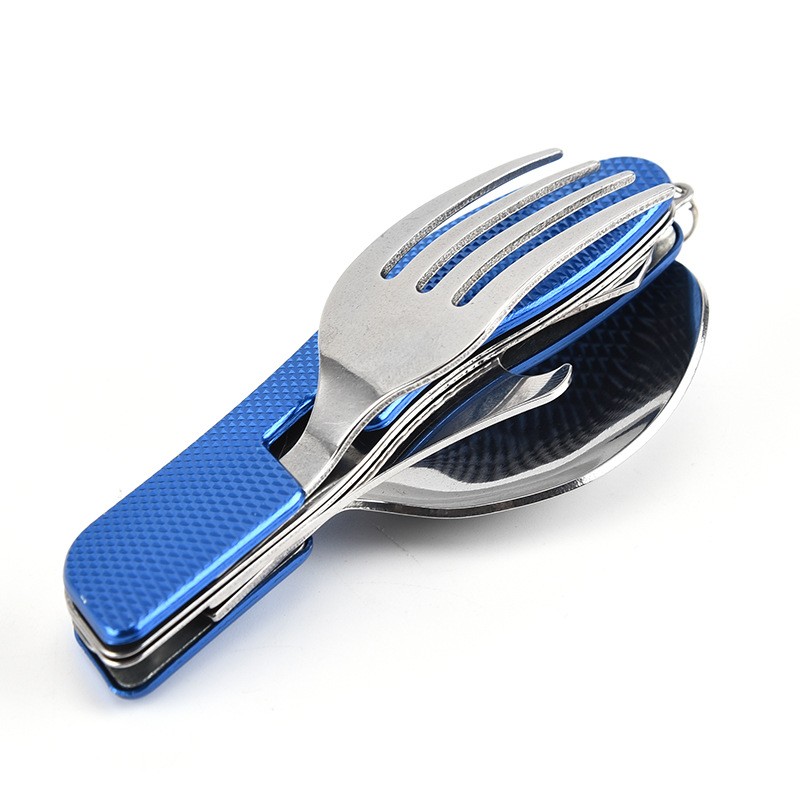 4 in1 Foldable Camping Utensil Set Multi-Functional ForkSpoon Bottle Open