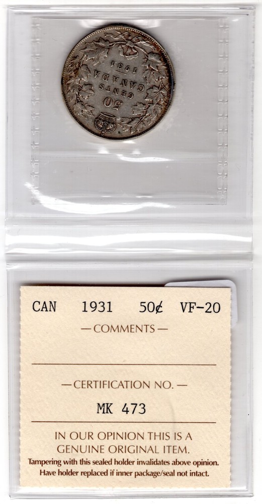 Canadian 1931 50 cent VF 20