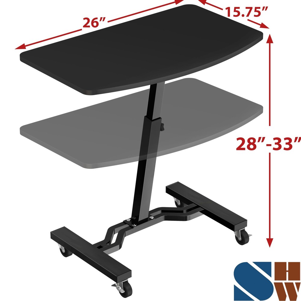 SHW Mobile Height Adjustable Laptop Rolling Standard - 15'' x 25'', Black
