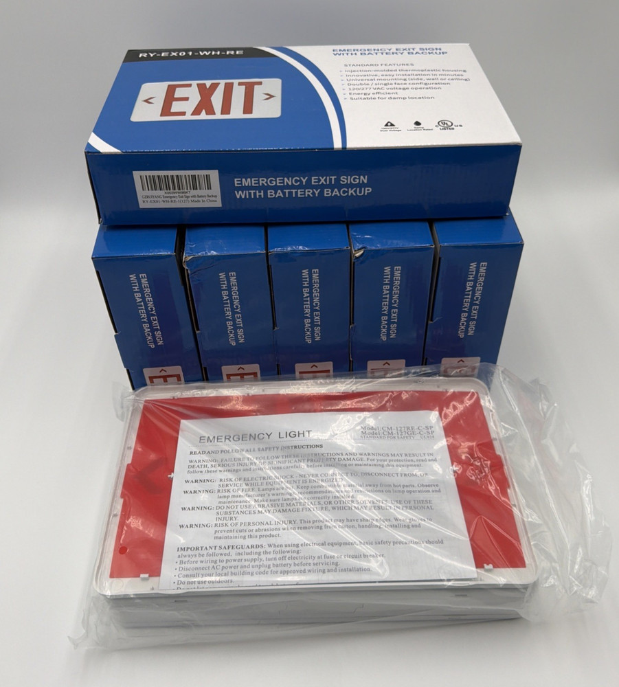 6 Pack LED Exit Sign Emergency Light Battery Backup 120/277V UL Red Double Face