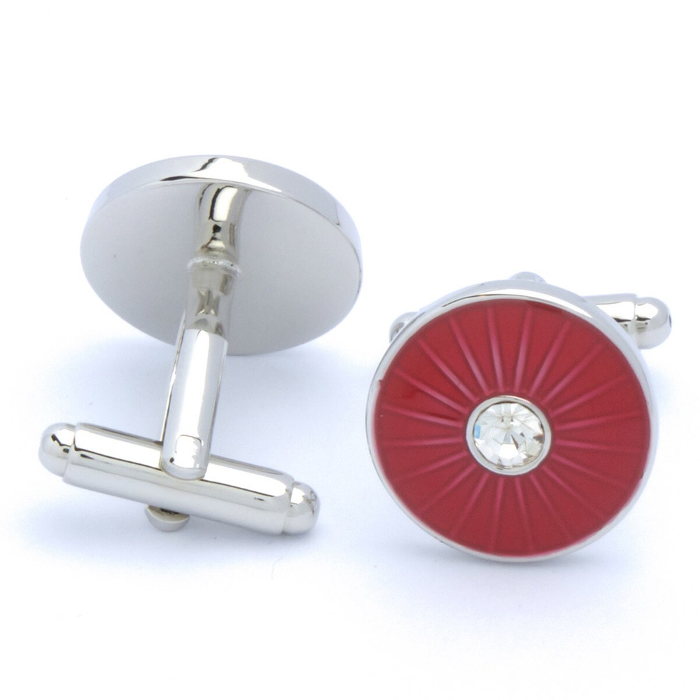 Cufflinks - Red Round with White Stone