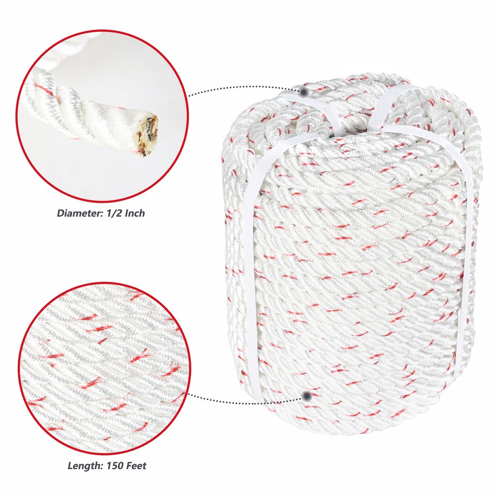 5850Lbs Double Braid Polyester Arborist Bull Rope Pulling Rigging Line 1/2"×150'