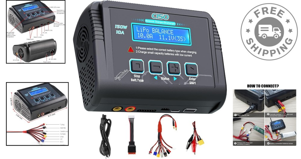 Compact Charging Solution: 1-6S Lipo Battery Charger 150W with Smart Features