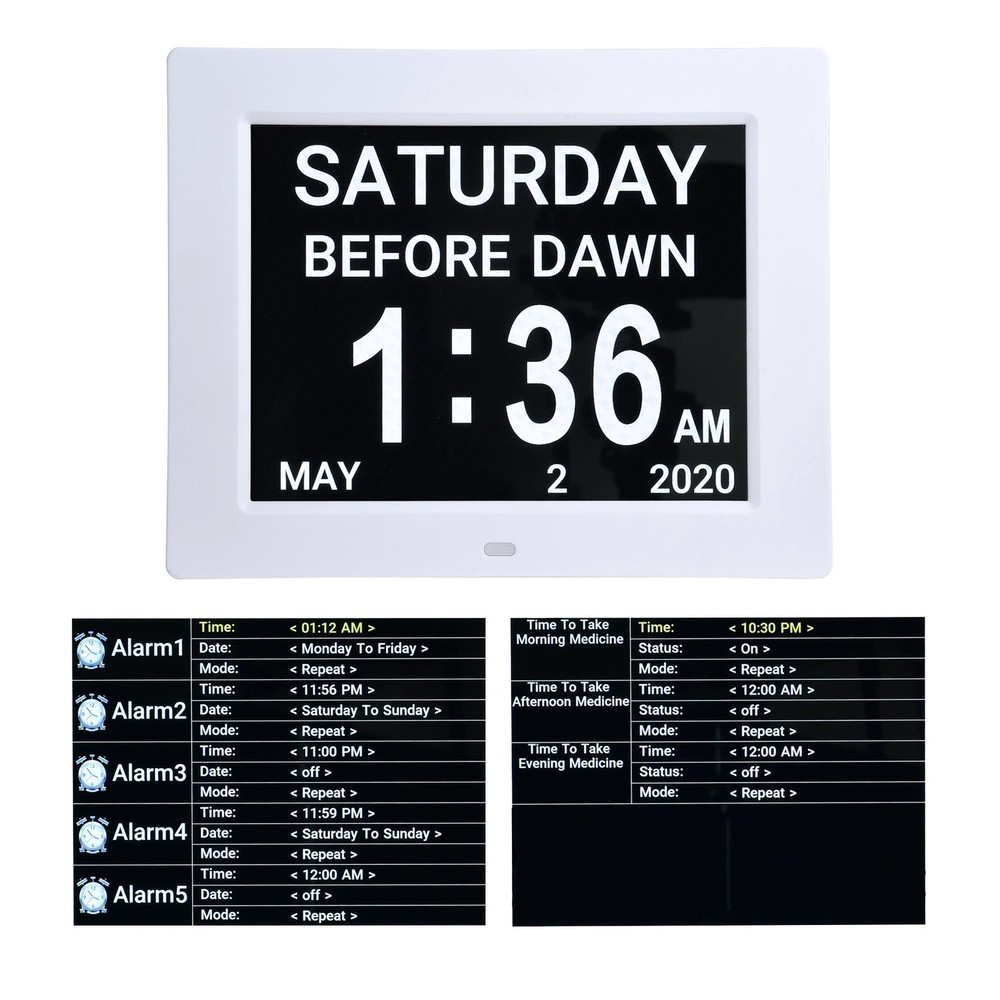 8" LCD Digital Calendar Day Clock