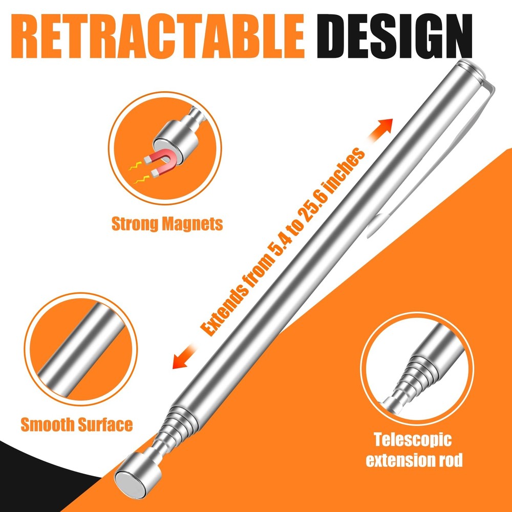 Magnetic Pickup Tool 4 Pack | 40lb Pull Force, 30in Telescoping Steel
