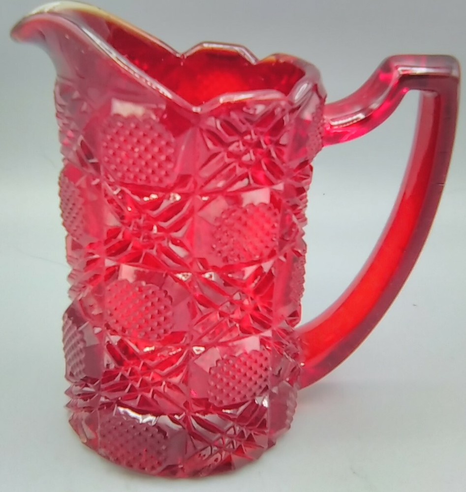 Early 1900's European Pressed glass Ruby Red Creamer w/ Chippendale handle