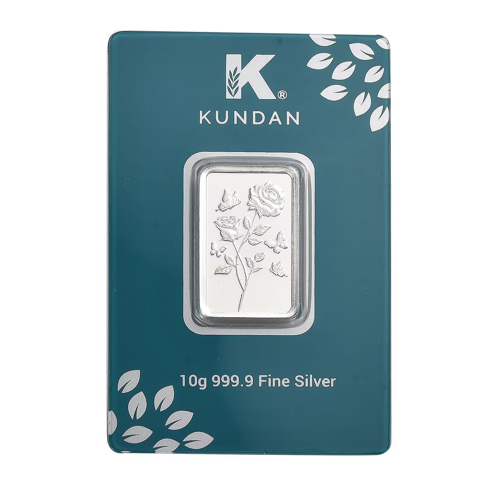 Kundan 999.9 Fine Silver Forever Rose Bar 10 Grams