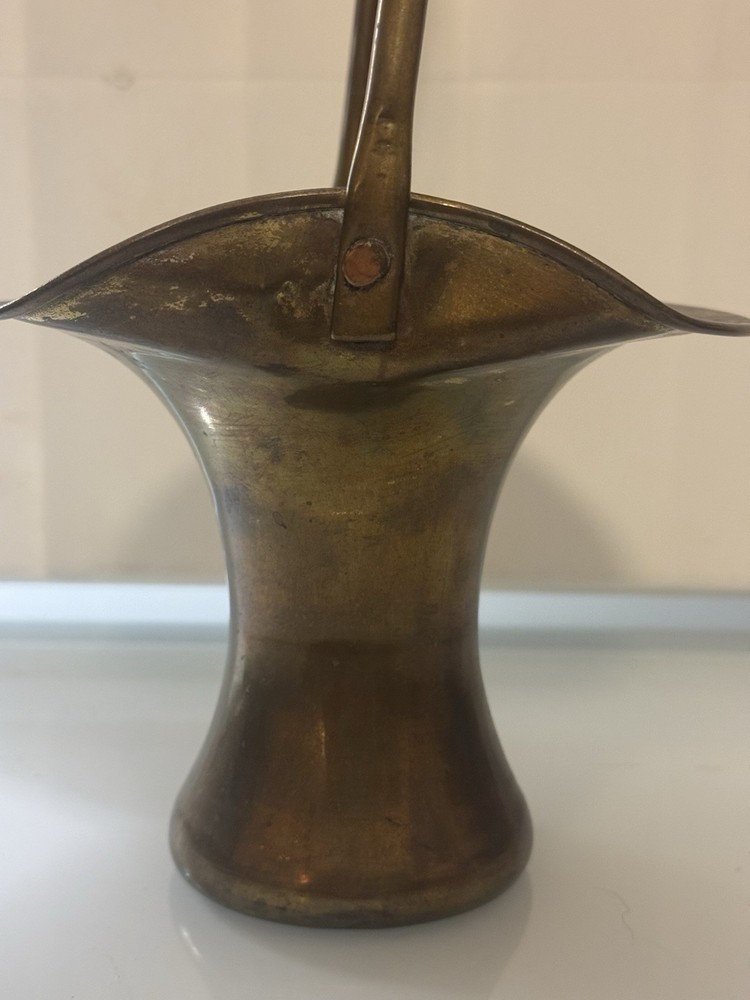 Antique Imperial Russian Solid Brass Basket Vase Early 20th Century