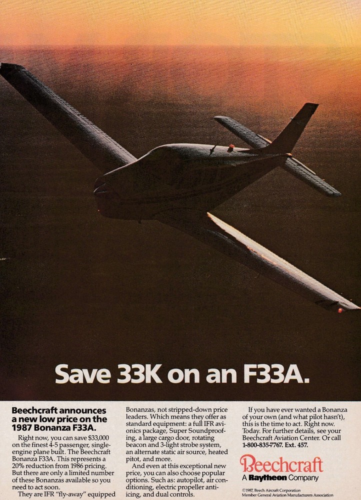 1987 Beechcraft Bonanza Aircraft ad 8/2/2024ff