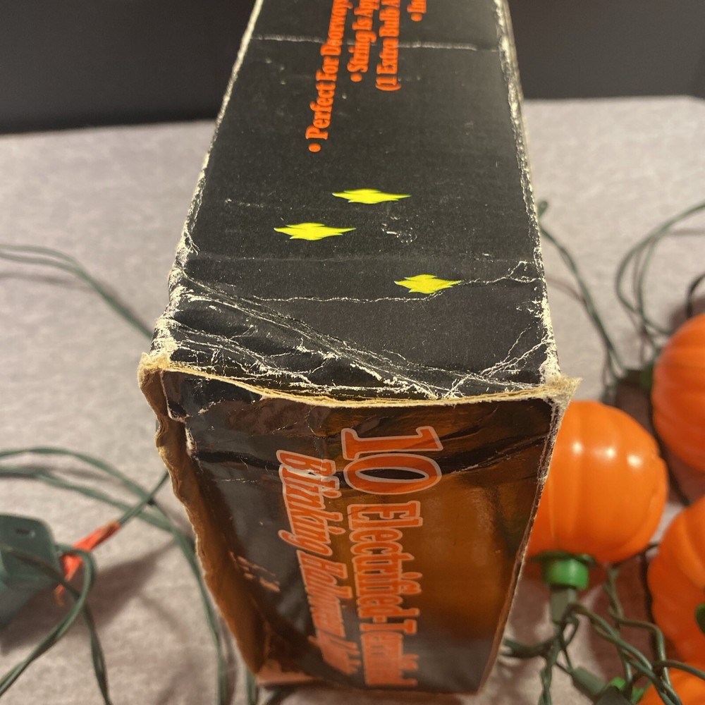 Vintage Electrified Terrified Blinking Halloween Plastic Pumpkin Lights With Box