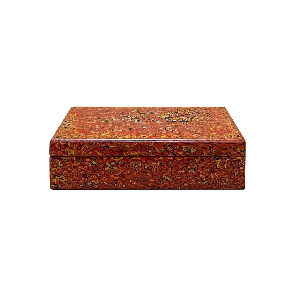 Handmade Orange Multi-Layer Lacquer Abstract Pattern Wood Box cs5475