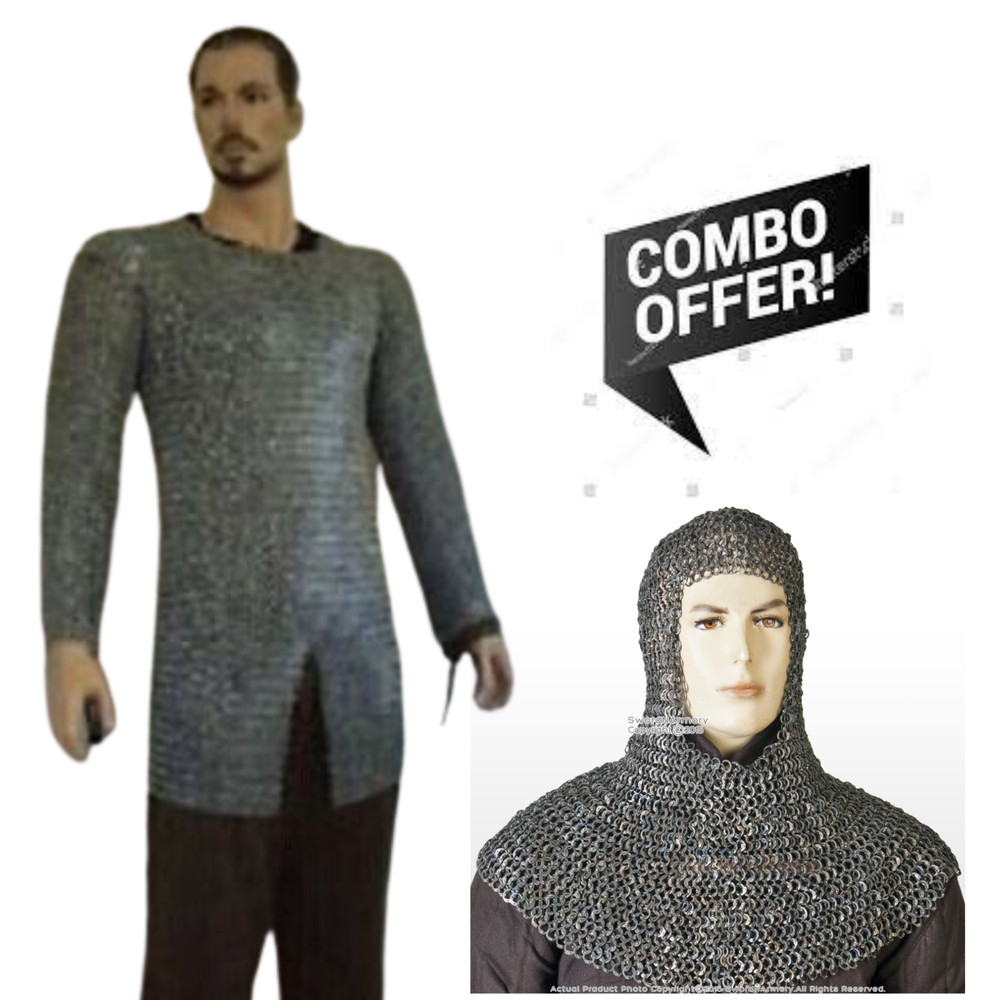 Chain mail 8 mm Flat riveted With Combo Warser Medium size Half Sleeve Shirt