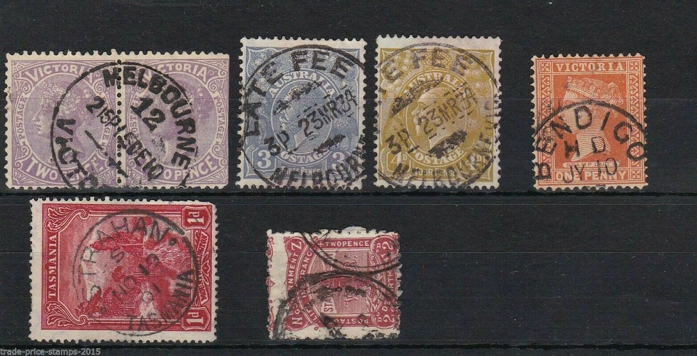AUSTRALIA ,  LATE FEE CANCELS, POST MARKS . REF R309