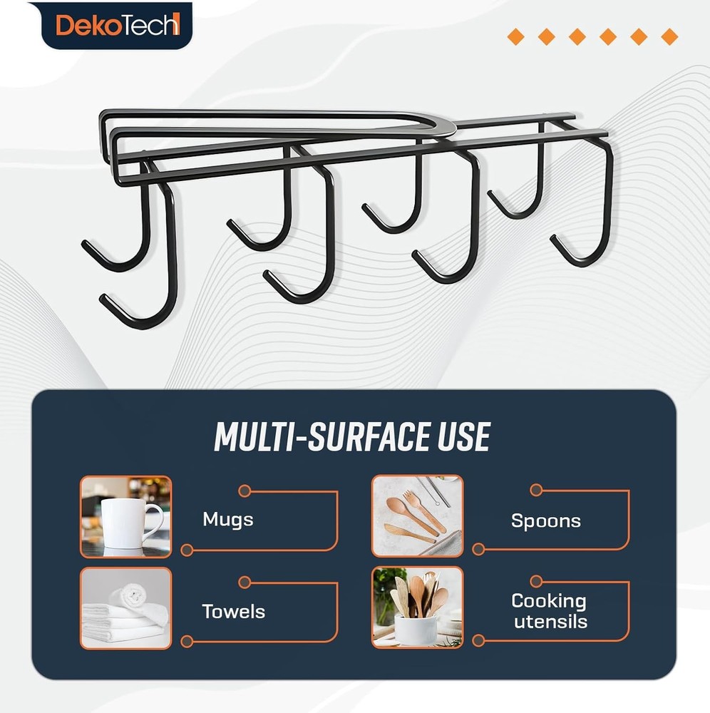 Under Shelf Mug Holder Metal Cup Rack W/ 8 Hooks Space-Saving Kitchen Storage