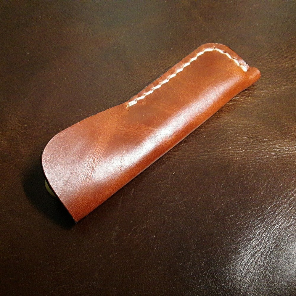 Case Slimline Trapper Leather Slip Sheath Pull Up Leather In Nice Cognac Color