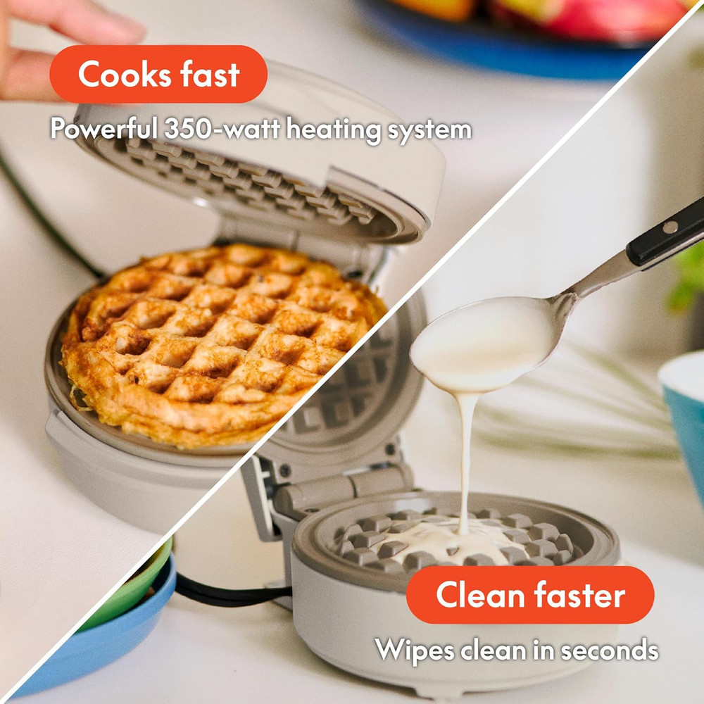 Evergood Mini Waffle Maker with Nonstick Plates & Customizable Designs