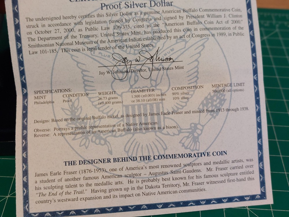 2001 American Buffalo Commemorative Proof Silver Dollar