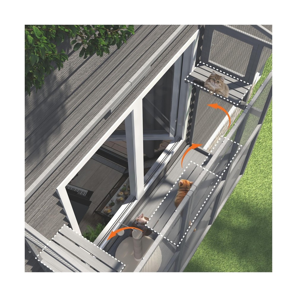 Cat Catio, Expandable Window Box Enclosure for Multiple Indoor Cats, Comforta...