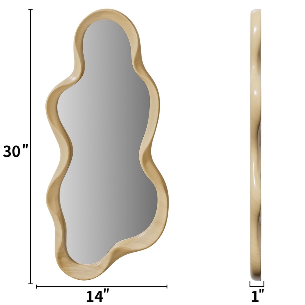 Irregular Wall Mirror, Wooden Framed Wall Asymmetrical Wavy Wall Mirror for L...