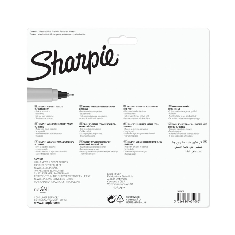 Sharpie Permanent Markers, Ultra Fine Point, Assorted Colors, 12 Count