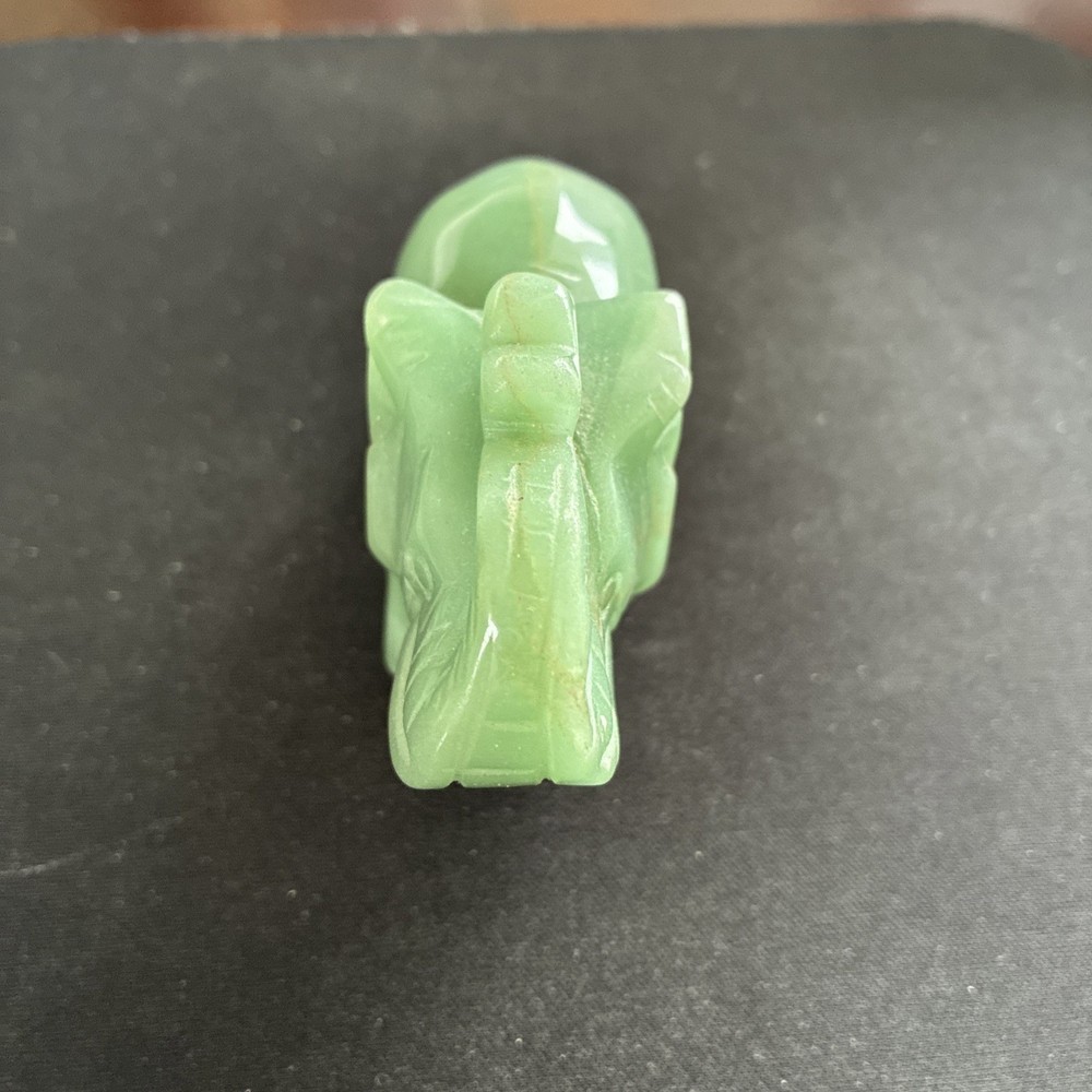 JADE ELEPHANT HAND CARVED SOLID SMALL TRUNK UP GREEN