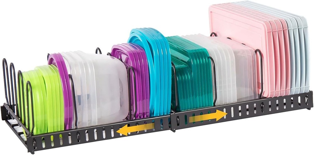 Expandable Food Container Lid Organizer, Lar acity Adjustable 8
