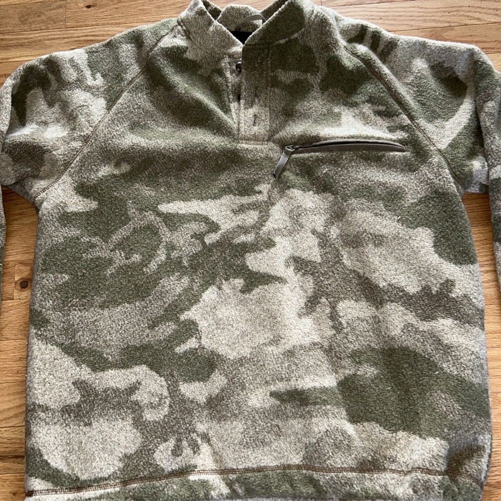 Cabela's Berber Fleece Lined 1/4 Button Pullover Outfitter Camo Hunting Henley L