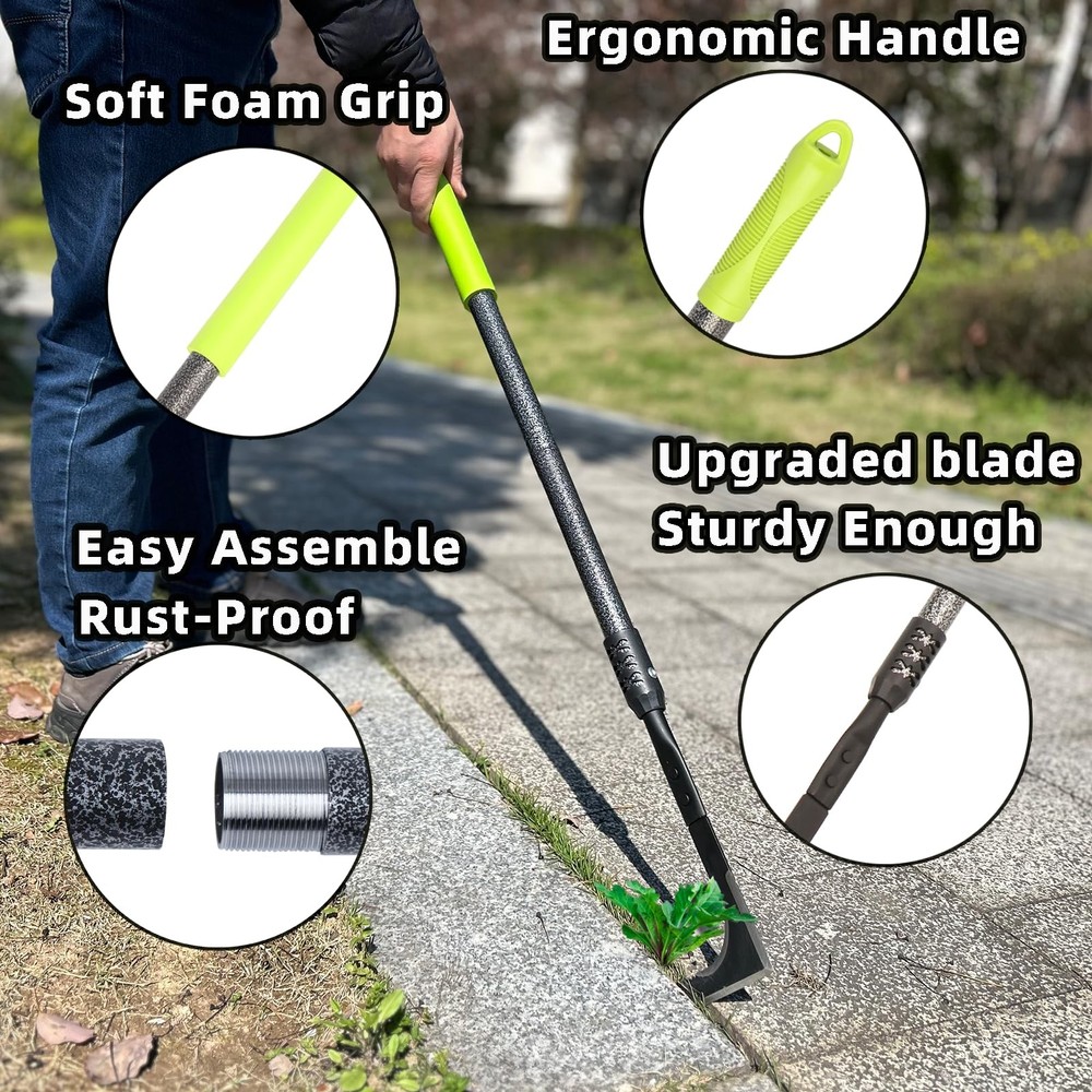 Crack Weeder, 48" Long Handle Crevice Weeding Tool with Soft Foam Grip, Stain...