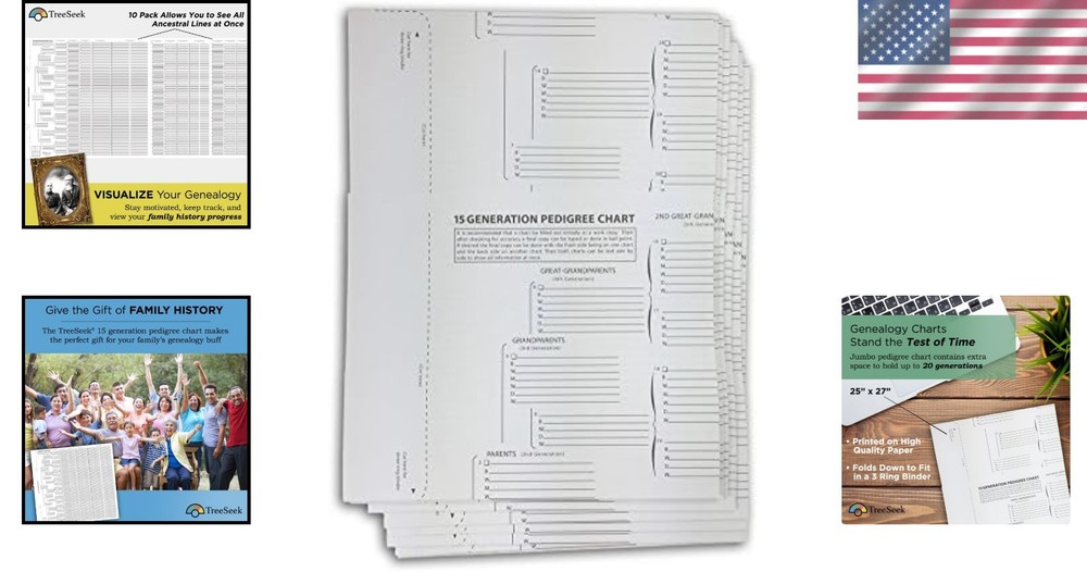 Quality 15 Generation Pedigree Chart - 10 Blank Forms for Ancestry Research