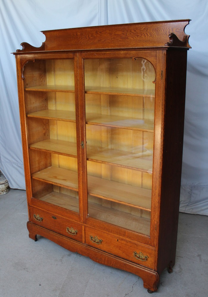 Antique Oak double door Bookcase - Adjustable Shelving