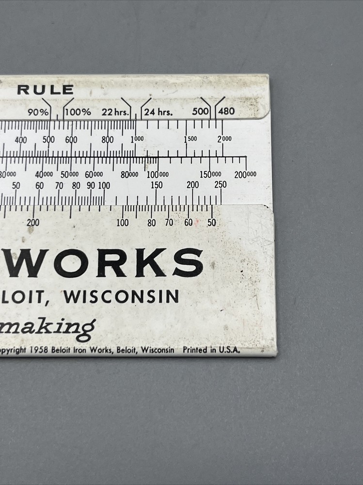 Beloit Iron Works Production Slide Rule 1958