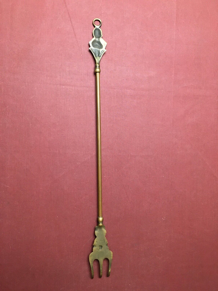 Vintage Unique 21" Victorian Brass Fireplace Tool W/ Forked Deadhead Claw