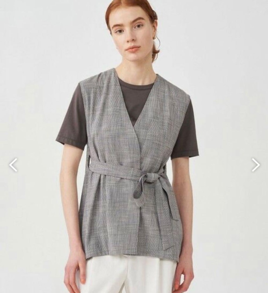 Tomorrowland Collection Shiny Glen Check Belted Vest