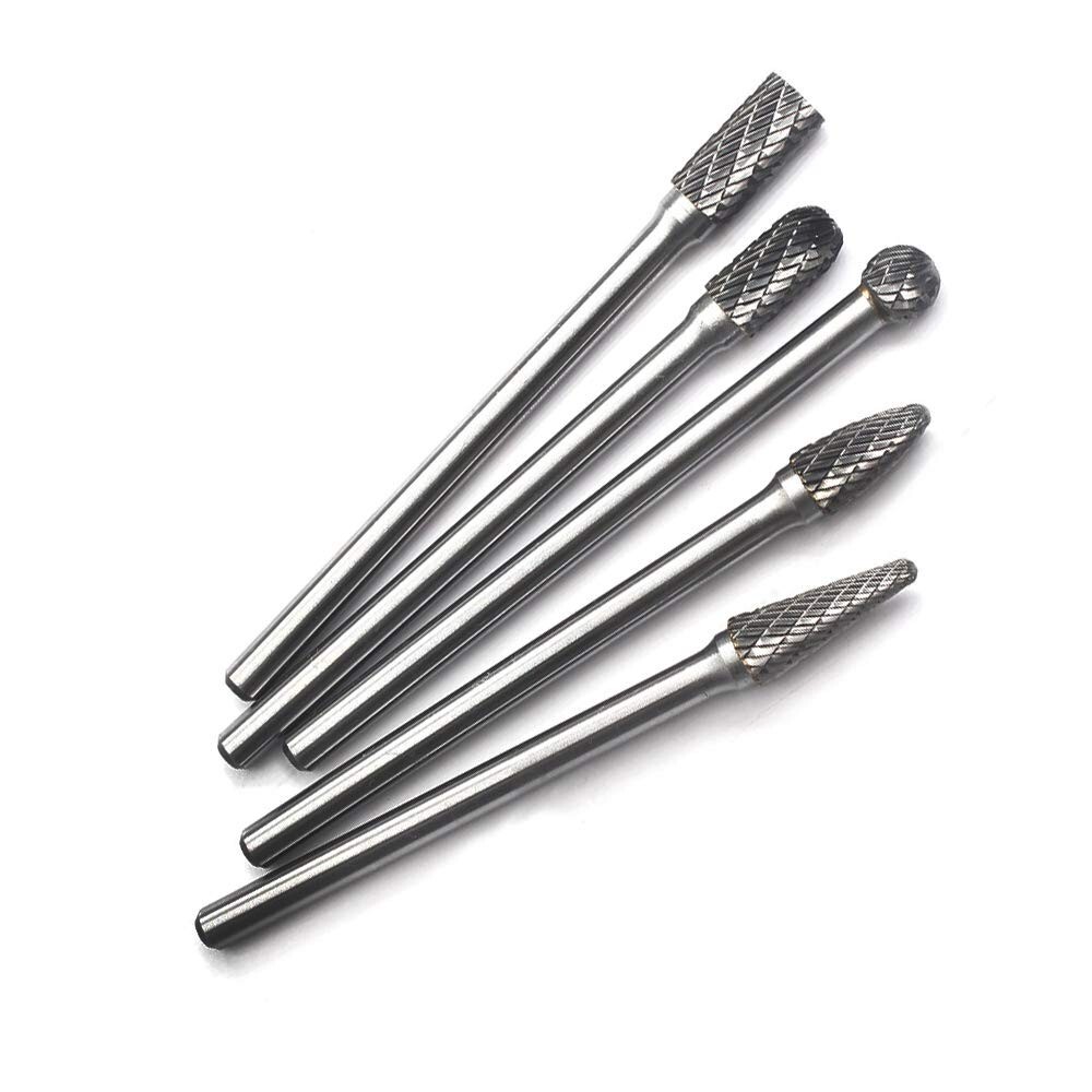 5Pcs Carbide Burrs Set Extended Long Double Cut Solid Rotary File 1/4" Shank