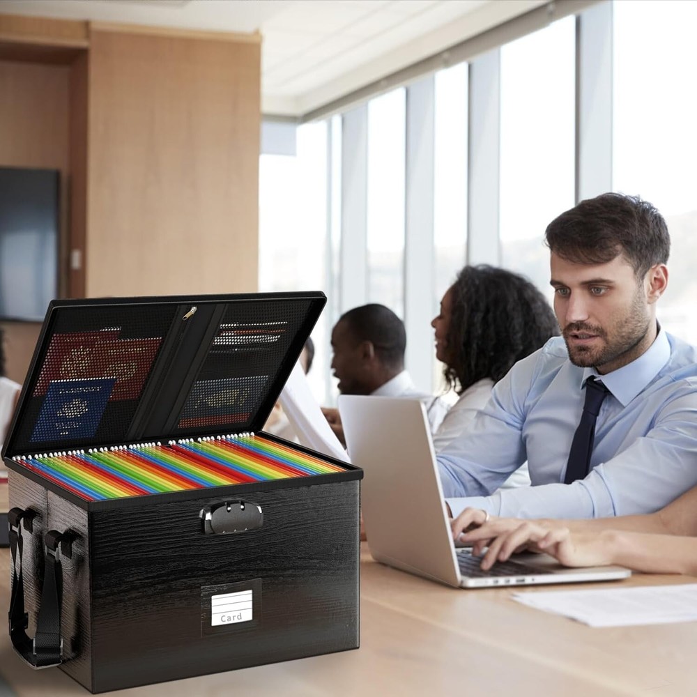 Fireproof Document Box File Organizer - Portable Locking Filing Storage Box