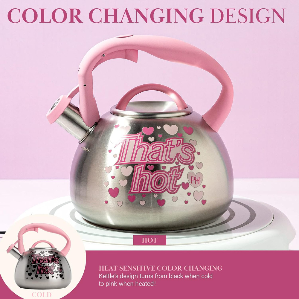 Whistling Stovetop Tea Kettle, Stainless Steel with Color Changing "That'S Hot"