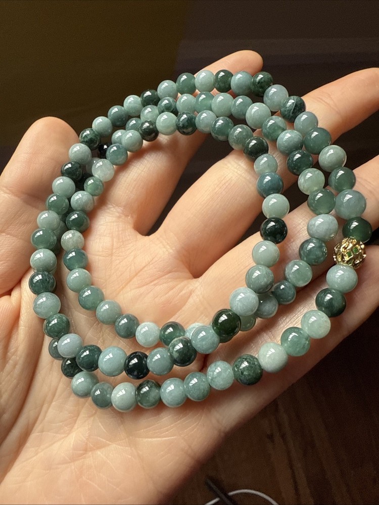 Untreated Grade A Jadeite 純天然翡翠A貨 6mm 多寶蓝水項鍊 長度看圖片 實物好水頭足
