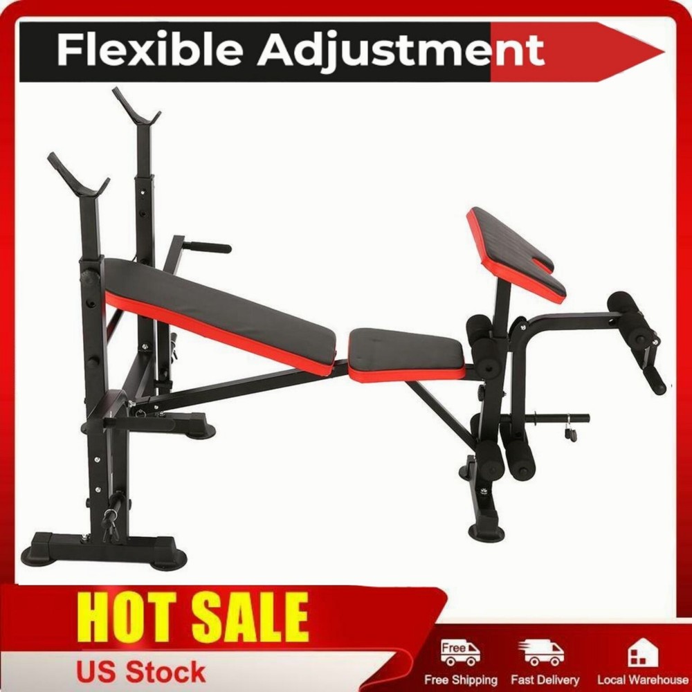 Weight Bench Press Adjustable Foldable Workout with Barbell Rack 600lbs 900lbs