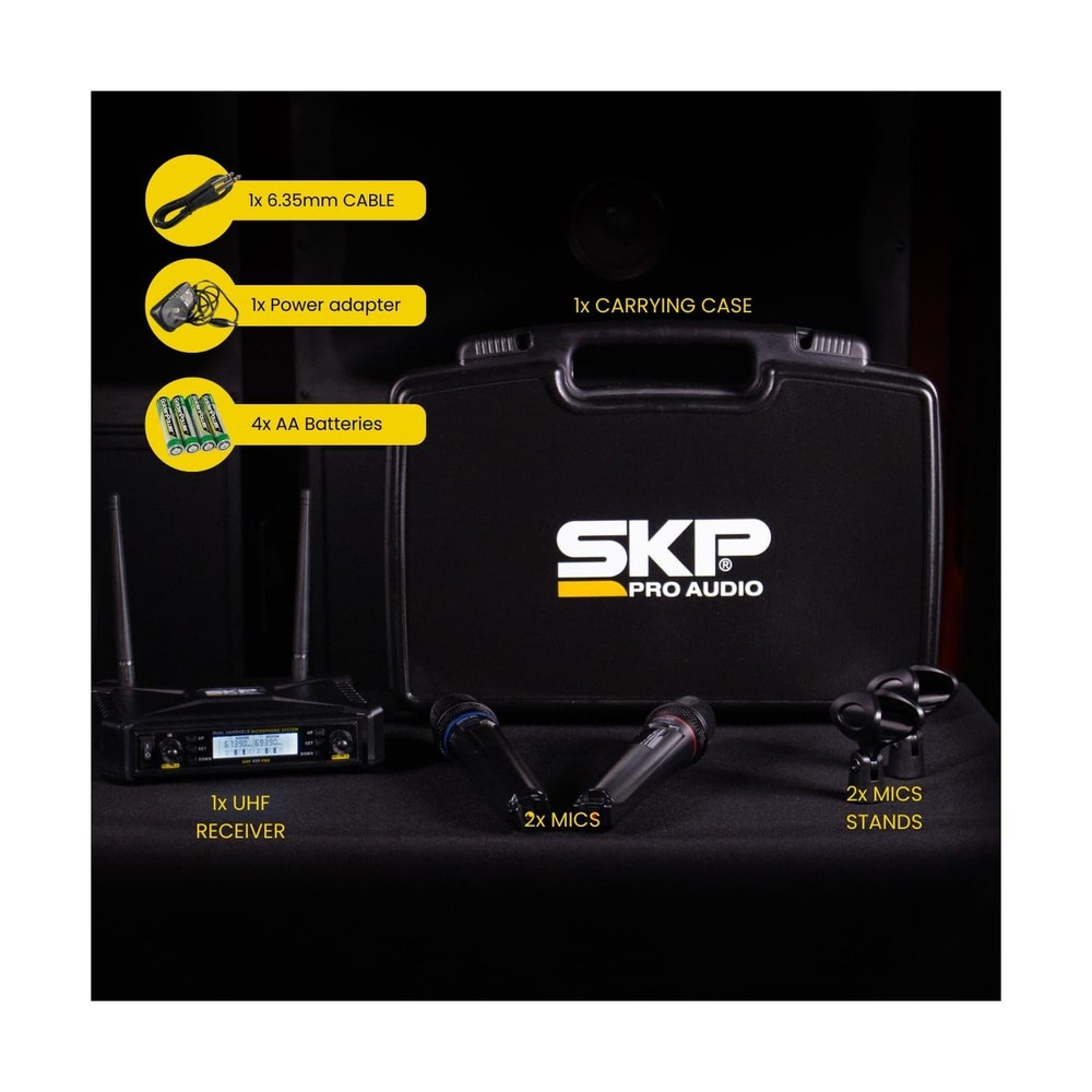 Dual Wireless Microphone System Auto-Scan Long Range Mic Set with Receiver, L...