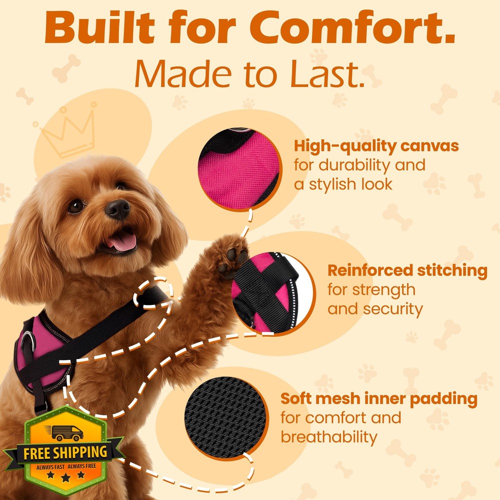 Bark Appeal Pink No-Pull Dog Harness XS-Small Adjustable Reflective
