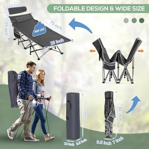 Wide Folding Camping Cots with Pillow & Extra Thick Matress, Cots for Grey