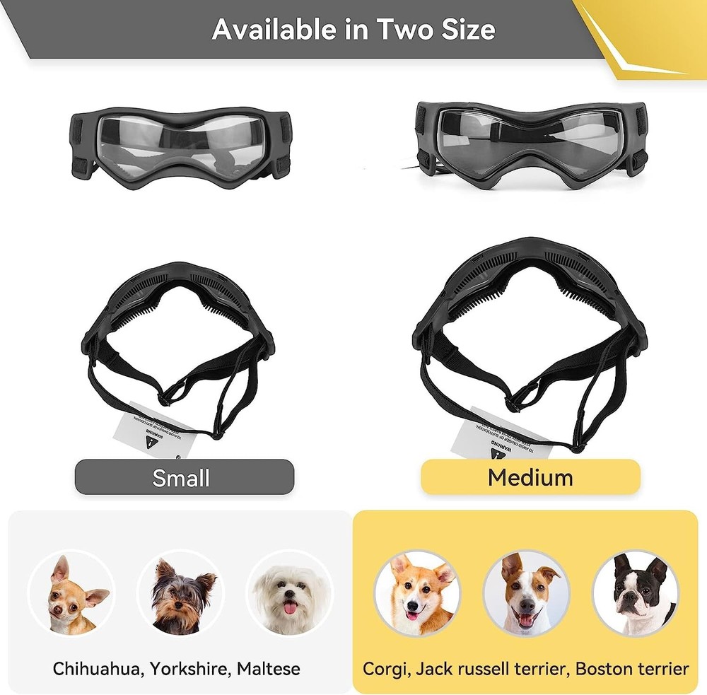 Cooling Dog Sunglasses for Medium Breed - Curved Lens - Size M - Adjustable