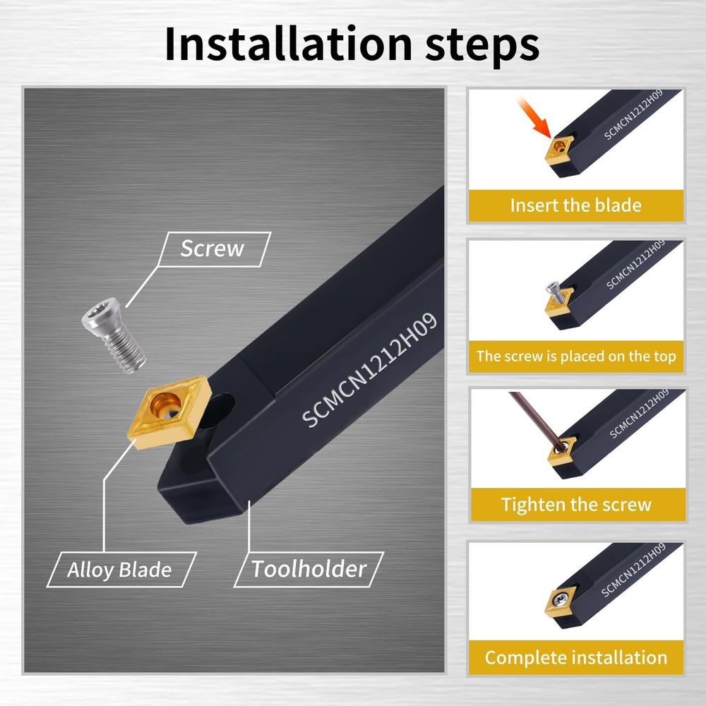 1/2" 12mm Indexable Lathe Turning Tool 7pcs Shank +14pcs Inserts