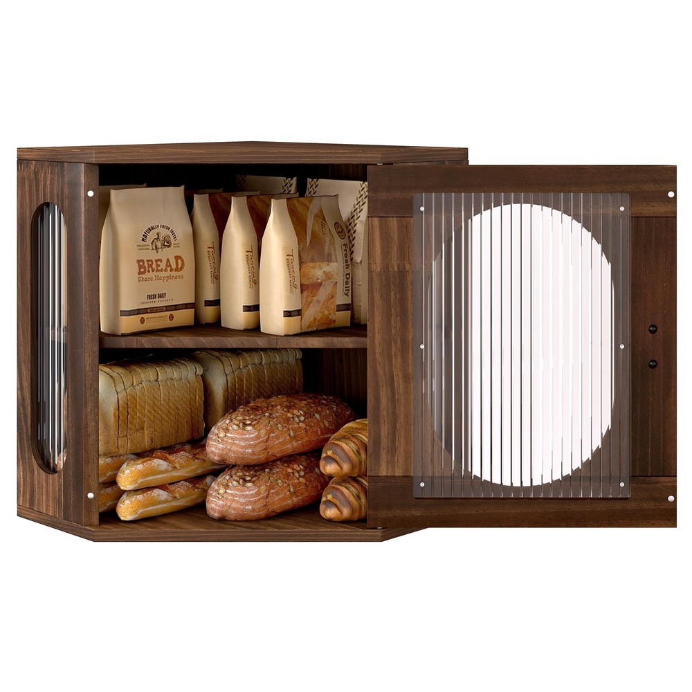 Alpeir Corner Bread Box, Solid Wood Double Layer Adjustable Large Capacity, F...