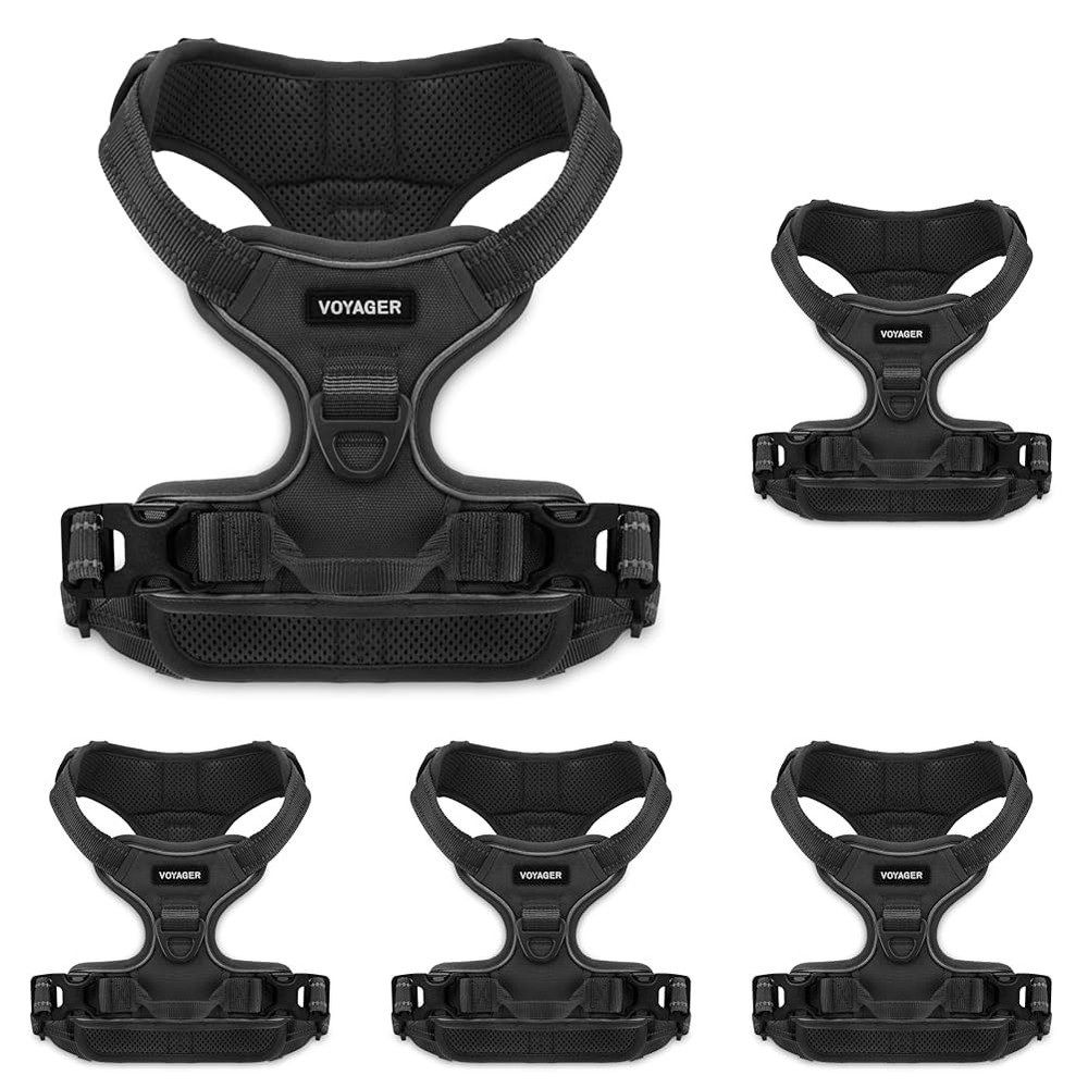 Dog Harness Medium No Pull Adjustable Reflective Black Nylon Pack 20-25 Voyager