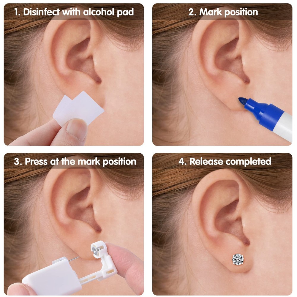 Ear Piercing Kit, 2 Pcs Disposable Ear Piercing Gun with Preloaded Ear Stud, ...