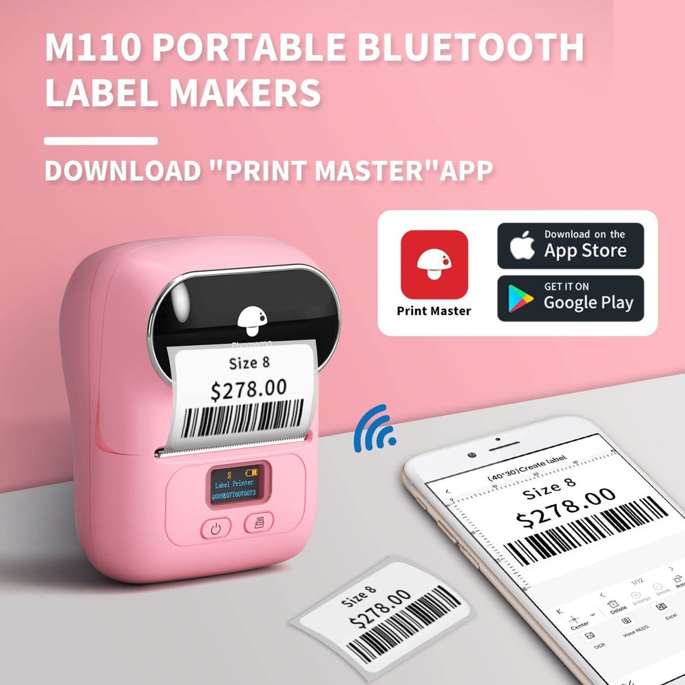 Portable Barcode Printer Wireless Pocket Thermal Printer Label Receipt Printer